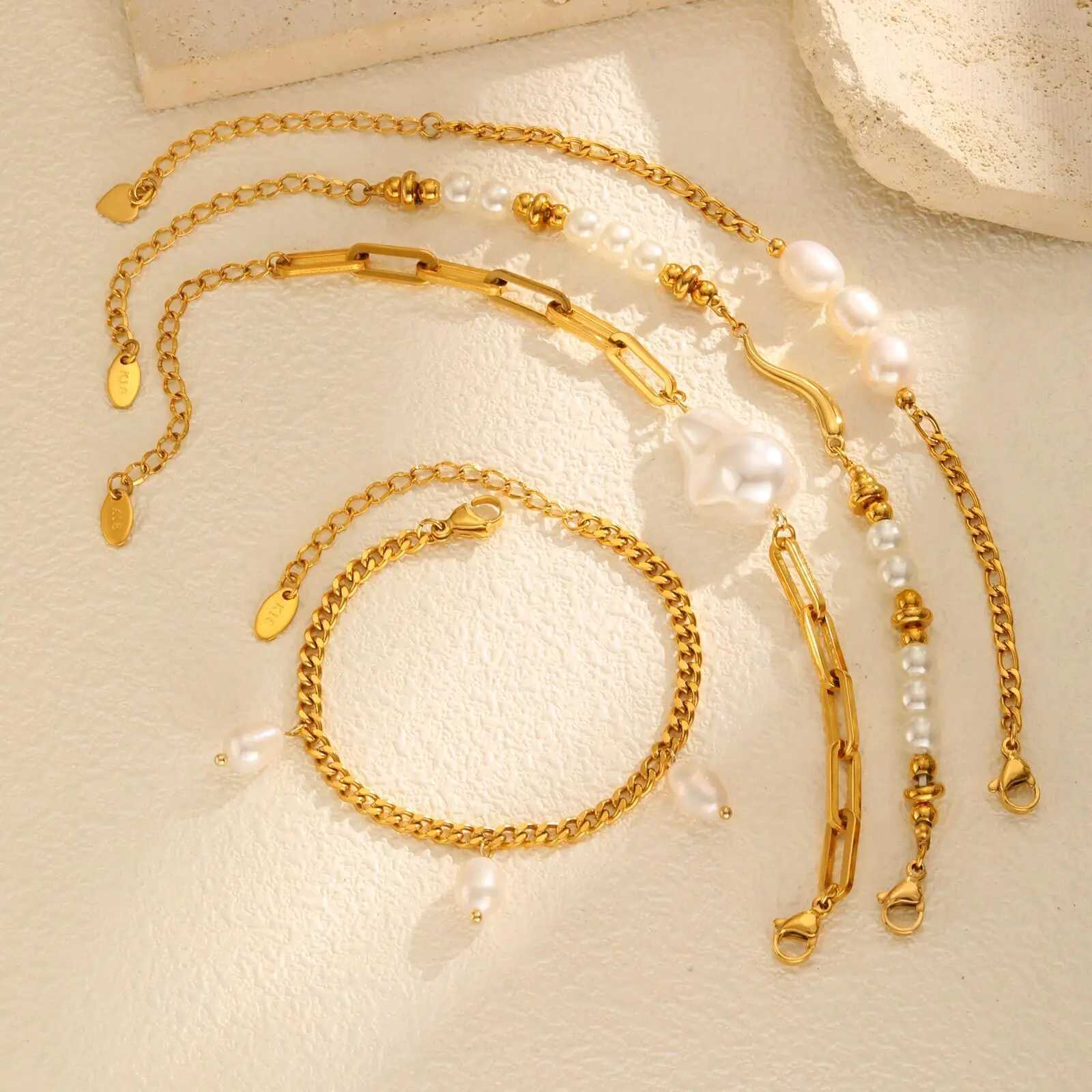 Vnox Design Bright Pearl Bracelet For Women Wedding Jewelry Elegant Stainless Steel Chain Bracelet Modern Trendy Style X250625