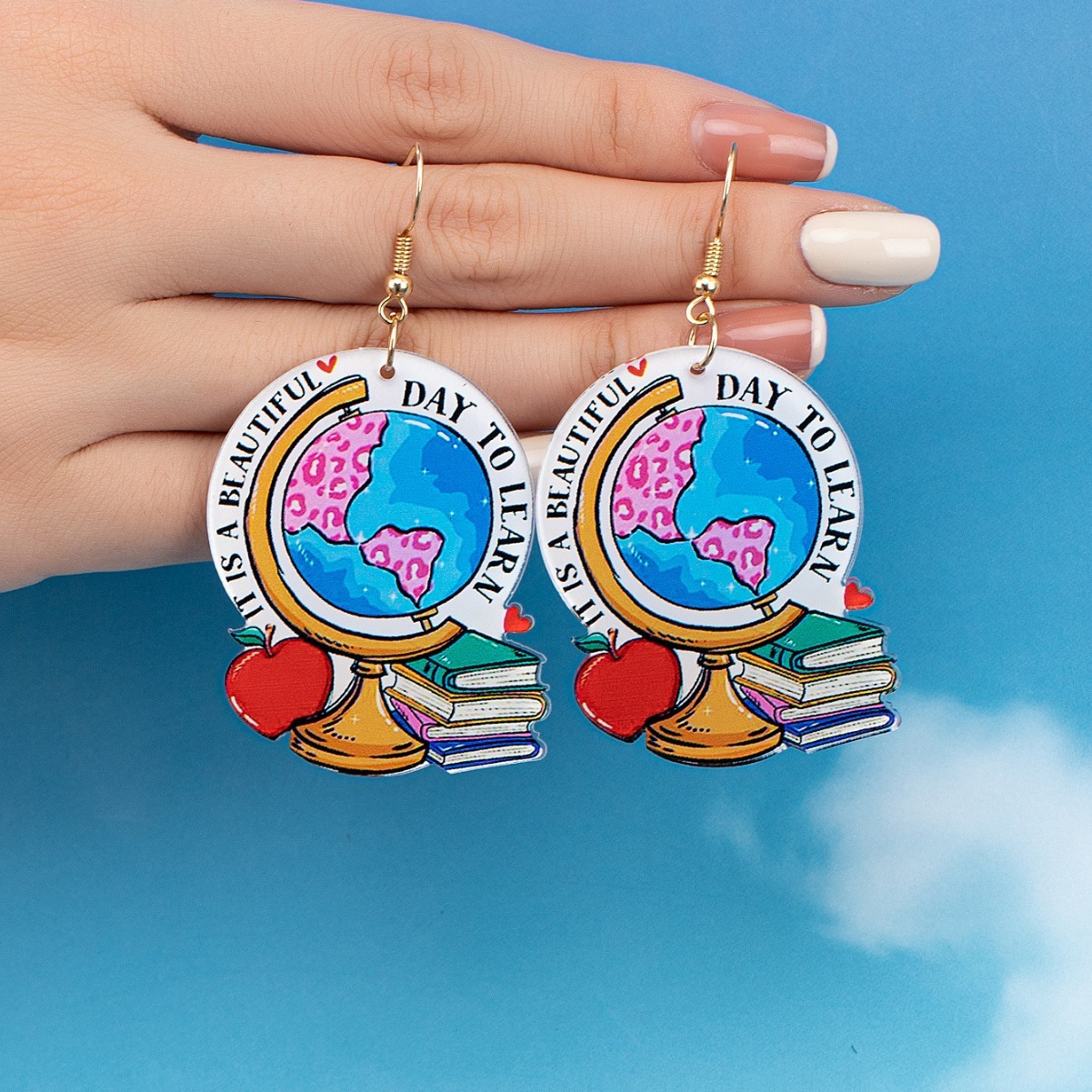 Jewelry Teacher's Day Gift Book Globe Inspiration Love Reading Drop Earrings High-end Feel