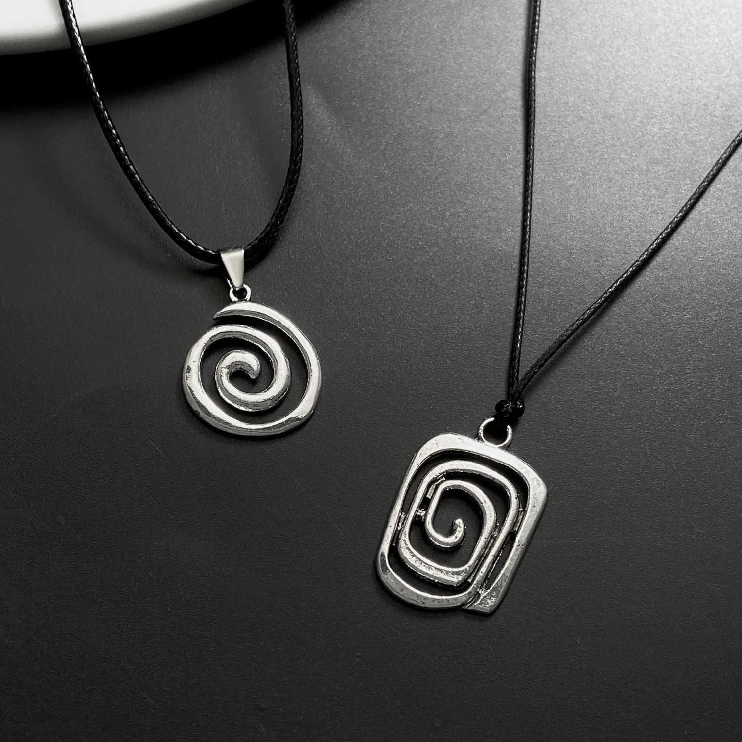 Vintage Fashion Spiral Vortex Pendant Couple Necklace For Women Men Gothic Punk Geometric Black Rope Necklace Male Charm Gift M250625