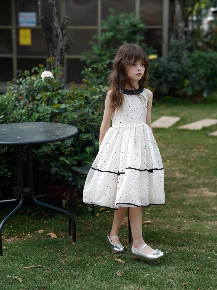 Girls' plush printed dress casual dress neck hanging dress birthday party dress