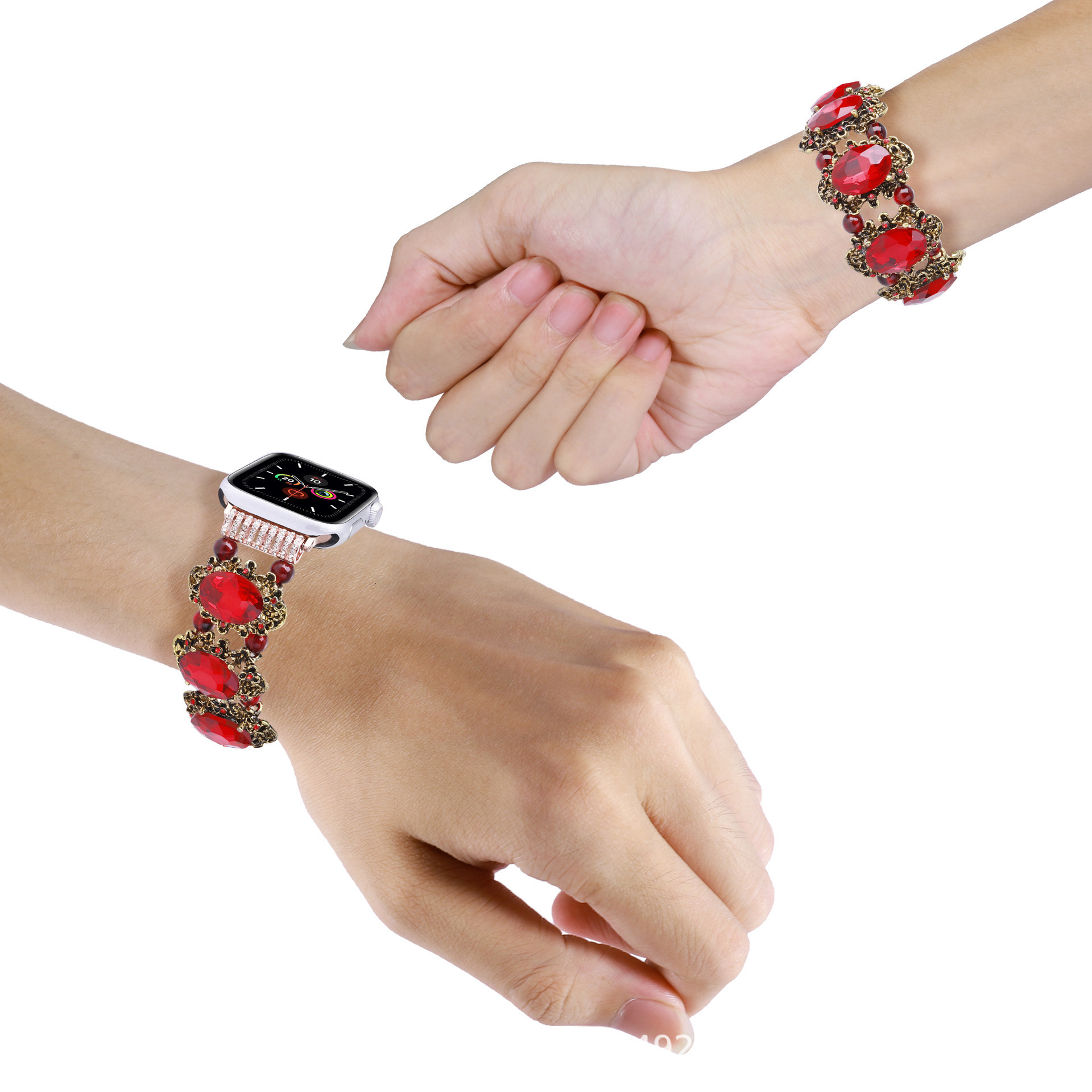 Luxury Fashion Jewelry Watch Chain with Turquoise Stone for Apple iWatch 41mm 45mm Straps