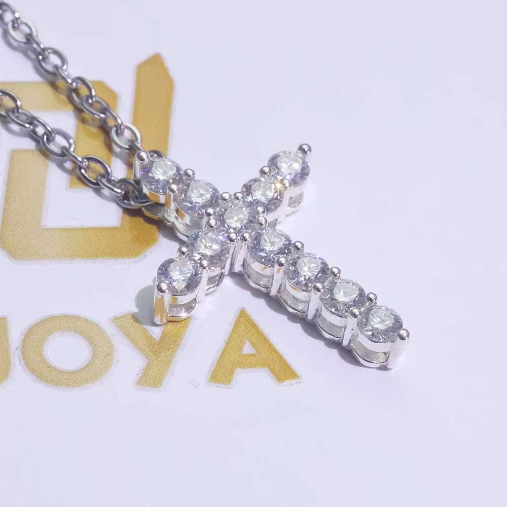 NUOYA 925 Sterling Silver Jesus Cross Pendant Iced Out Moissanite Christian Religious Jewelry White Gold Plated Gift for Women