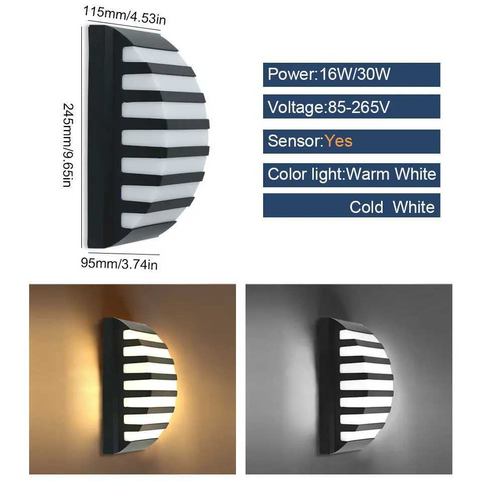 Wall Lamp Motion/NO Sensor Outdoor LED Wall Light Waterproof AC85-265V ABS 16/30W LED Lamps For Railing Fence Yard Patio Pathway XJ250624