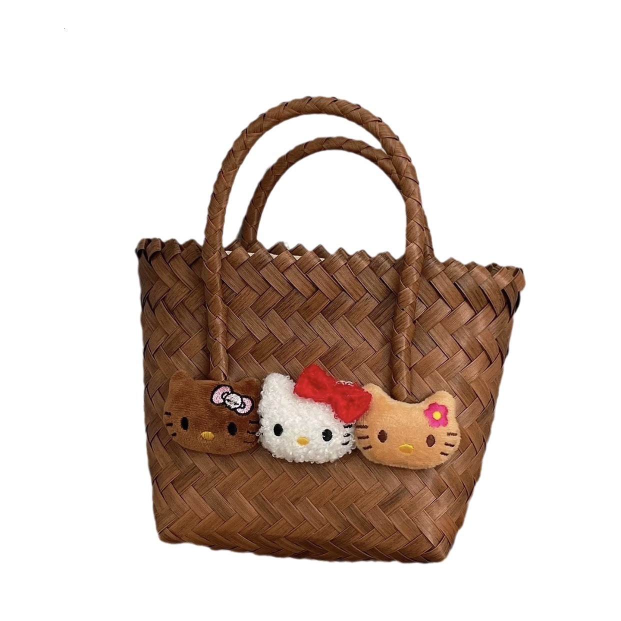 Free Shipping 2025 New Designer Bag High-end Beach Bag Custom Summer Cat Imitation Rattan Handmade Cute Basket Thick Handbag For Women