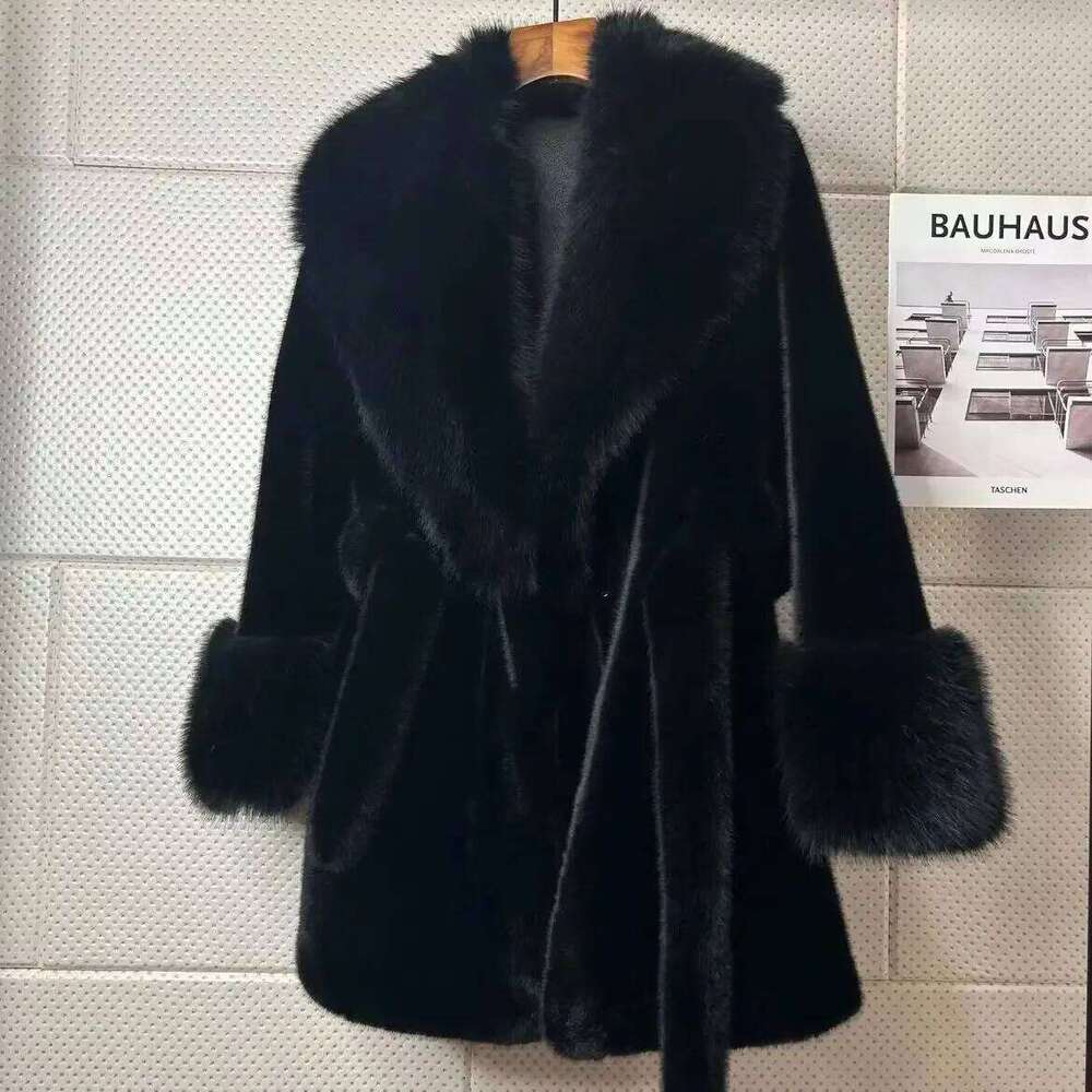 Coats Faux Fox Fur Women Long Turn Down Collar Maxi Warm Jackets Thick Elegant Coat Belt Outerwear Autumn Winter