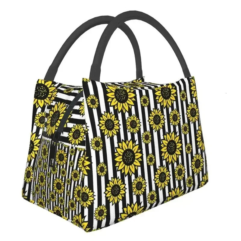 Sunflower Pattern With Cute Bees Lunch Boxes Women Floral Thermal Cooler Food Insulated Lunch Bag Travel Work Pinic Container 250624
