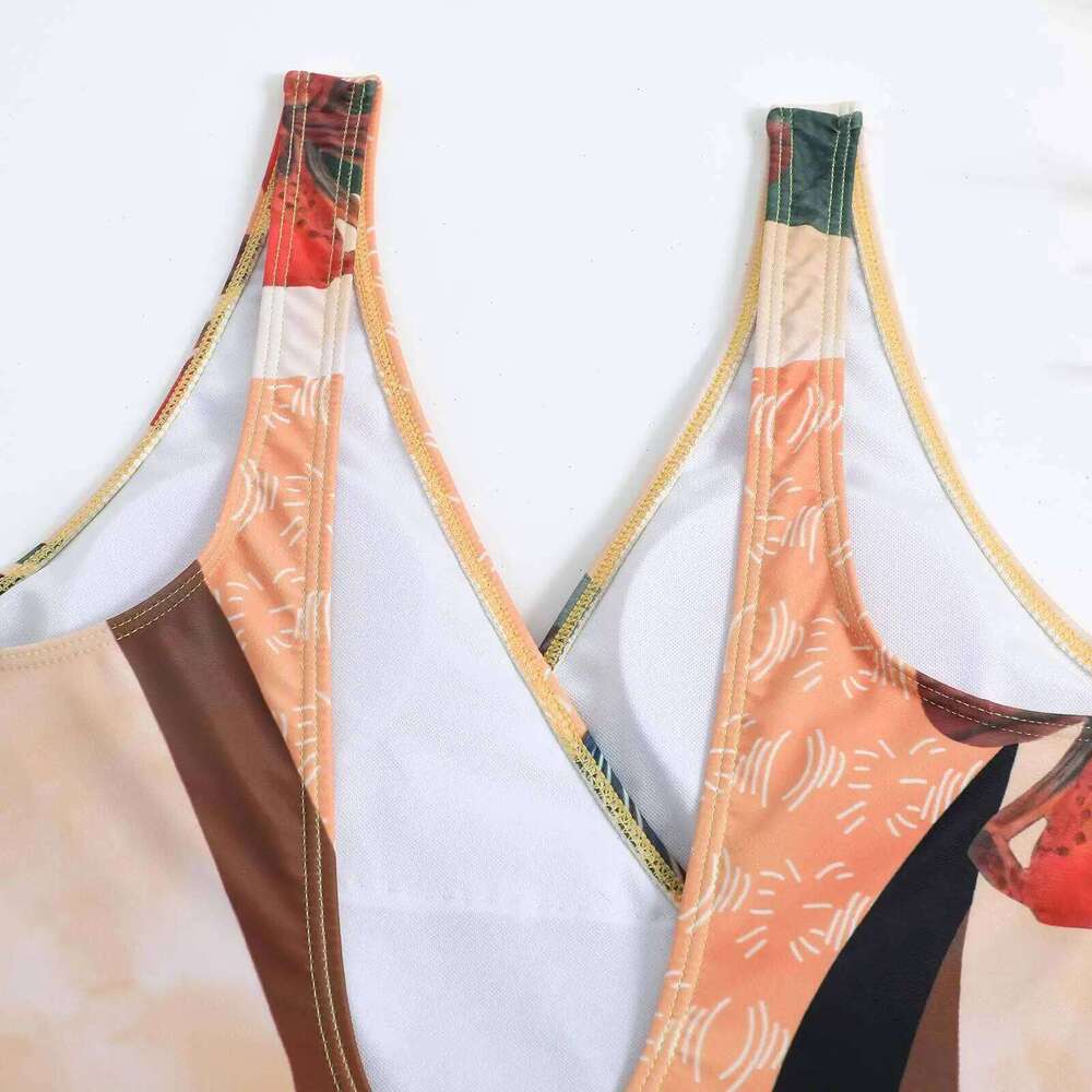 Swimsuits 2024 Woman Female One-Piece Printed Slim Swimsuit V-Neck Backless Sexy Bikini Hot Spring Swimwear Bikinis Set S-XL