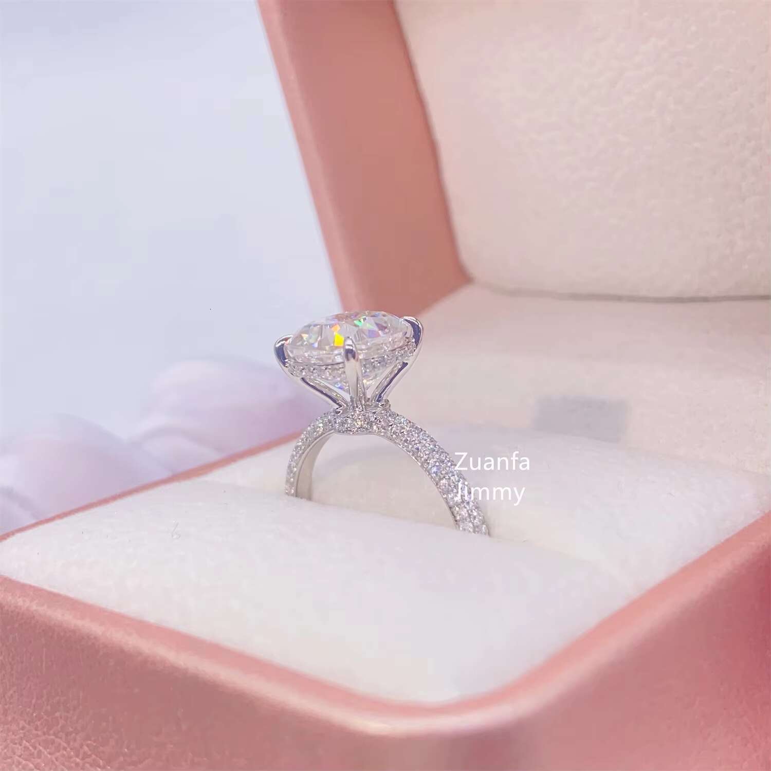 14K White Gold 3.00ct Cushion Cut Colorless GRA Moissanite Engagement Ring Handmade Pave Set Band Ring Wedding Ring