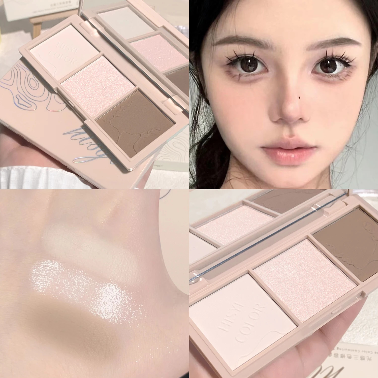 Light Sensation Three-Color Contour Powder Pearlescent and Matte 3D Highlight and Shadow Powder All-in-One Palette 250625