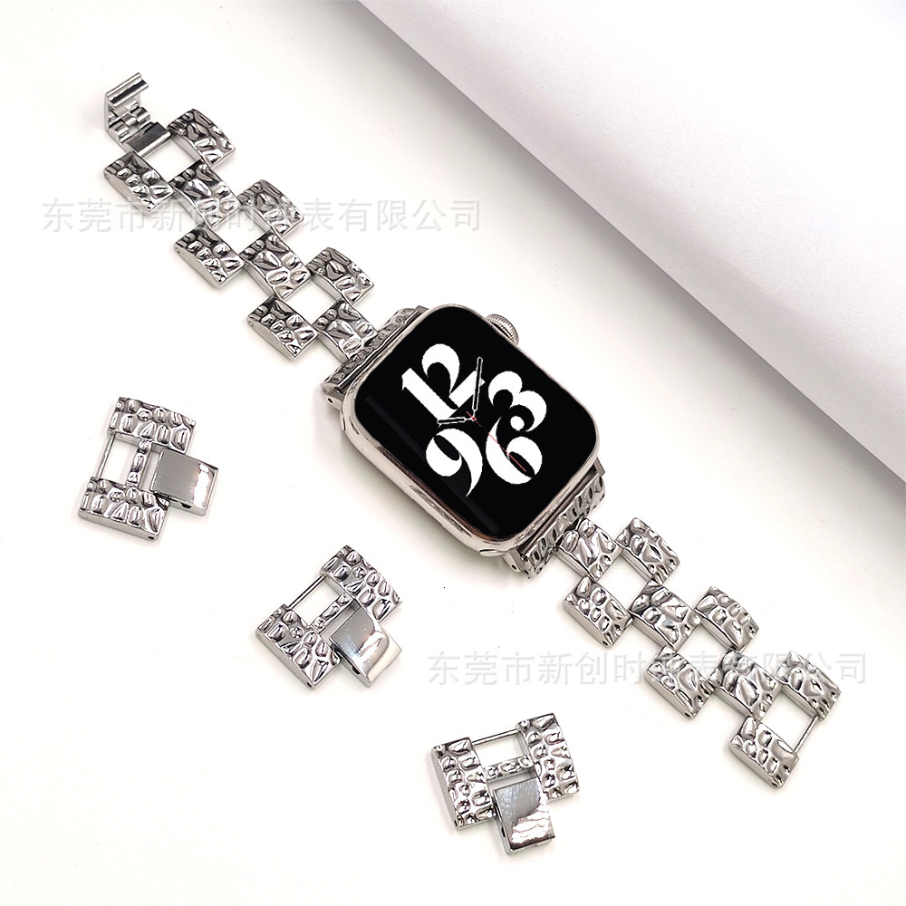 Fashion Trendy Stone Grain Texture Metal iWatch Band Premium Designer Stainless Steel Strap for iWatch Series 1-9 Stylish Luxury Wristband Wholesale
