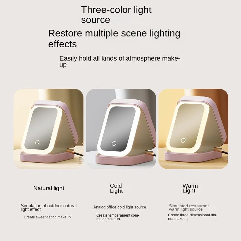 Hand mirror Portable Dual-Use Jewelry Box LED Vanity Mirror Folding Travel Cosmetic Organizer Premium Travel Companion 250625