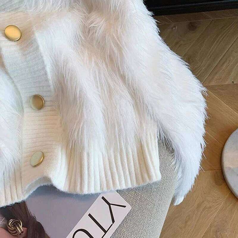 Mink Cashmere Temperament High Neck Sweaters Sueters De Mujer Korean Fashion Pull Femme Long Sleeve Short Cardigan Knitted Tops