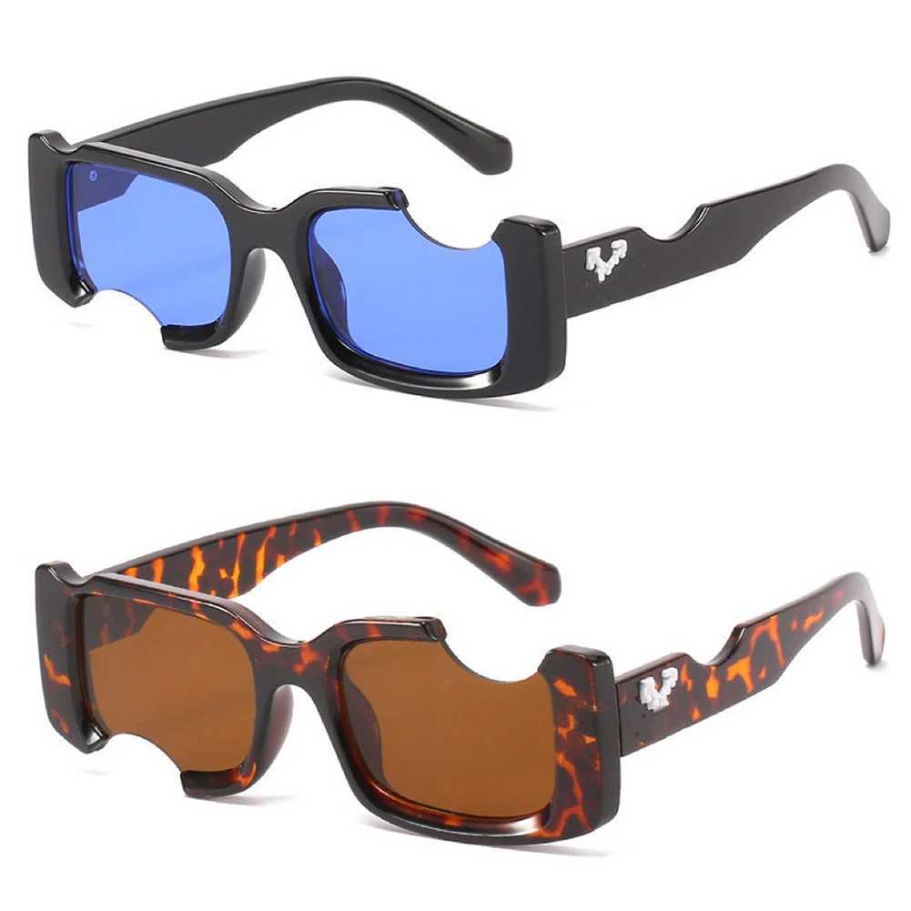 Hip Hop Square Sunglasses Women Men Off Notch Hole Design Fashion Punk Sun Glasses Blue Ladies Vintage Eyewear UV Protection W250625
