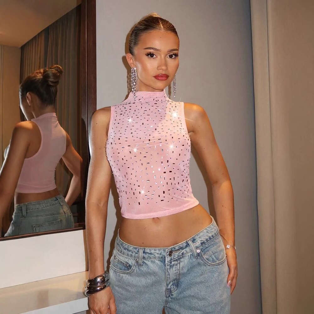 Fashion Rhinestone Vest Breathable Comfortable Unique Sexy Women's Clothing B5