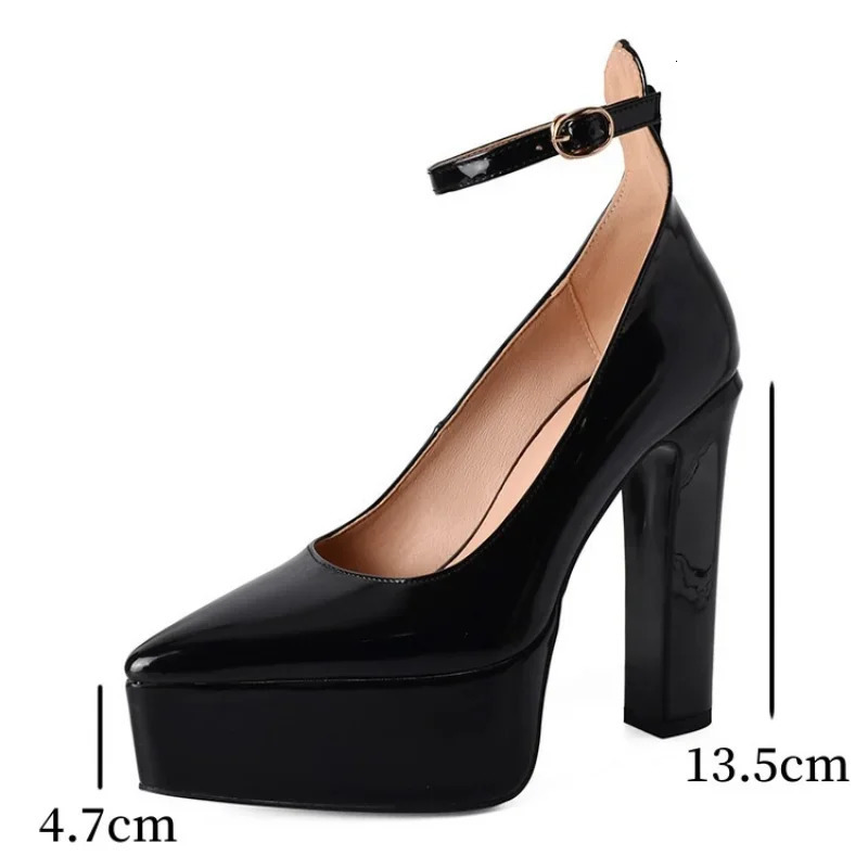 Ochanmeb Patent Leather Pumps Women Super High Heels Thick Sole Platform Shoes Woman Pointed Toe Ankle Buckle Party Wedding Pump 250624