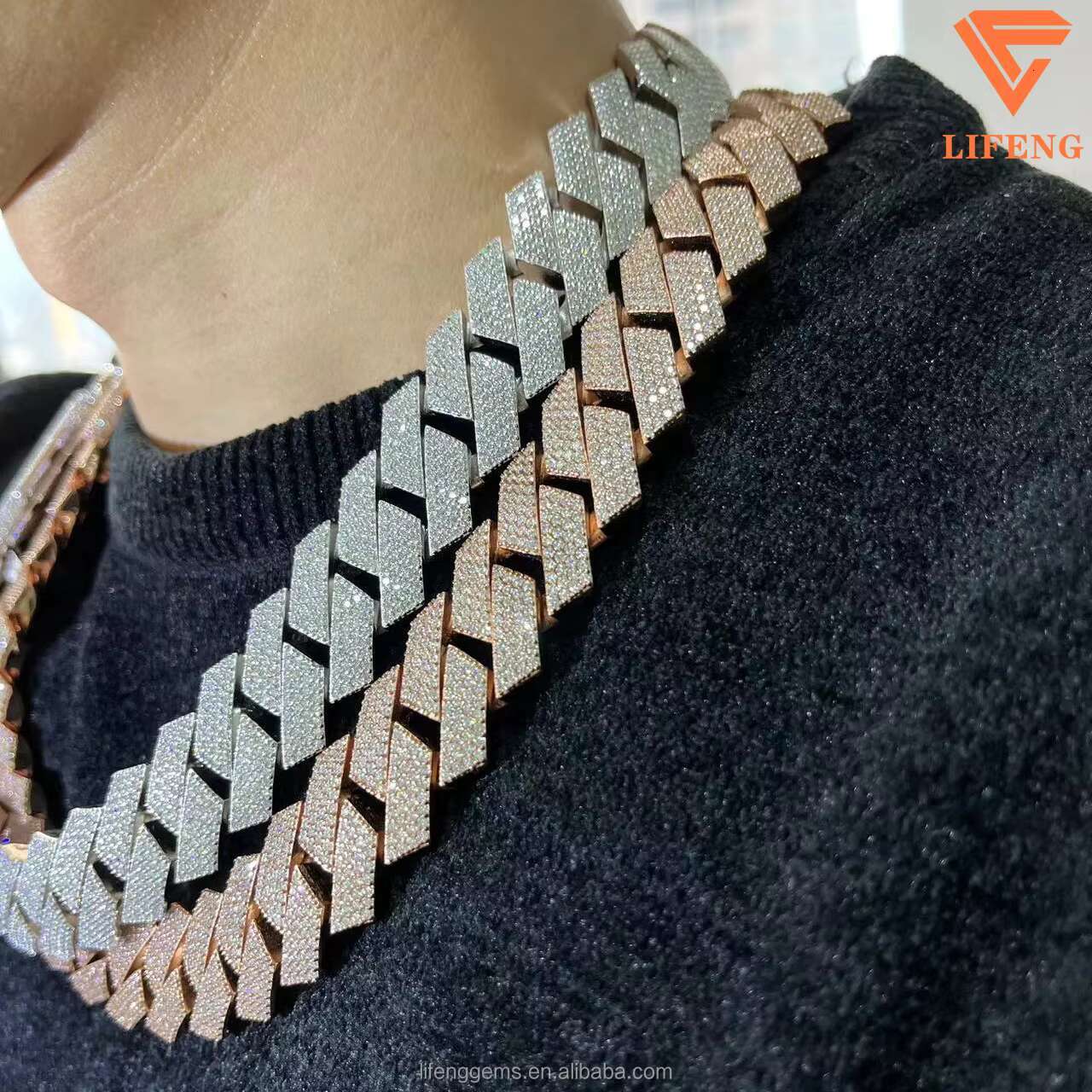 18mm 3 Rows 925 Sliver Vvs Moissanite Cuban Chain Iced Out Hip Hop Jewelry Mossanite Rose Gold Cuban Link Chain