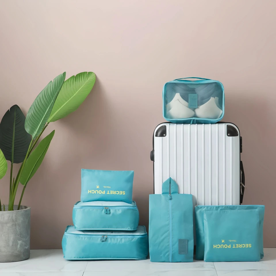 6-Piece Waterproof Travel Organizer Set with Double Zippered Collapsible Cube Bags for Vacation Business Trips-tan 250624