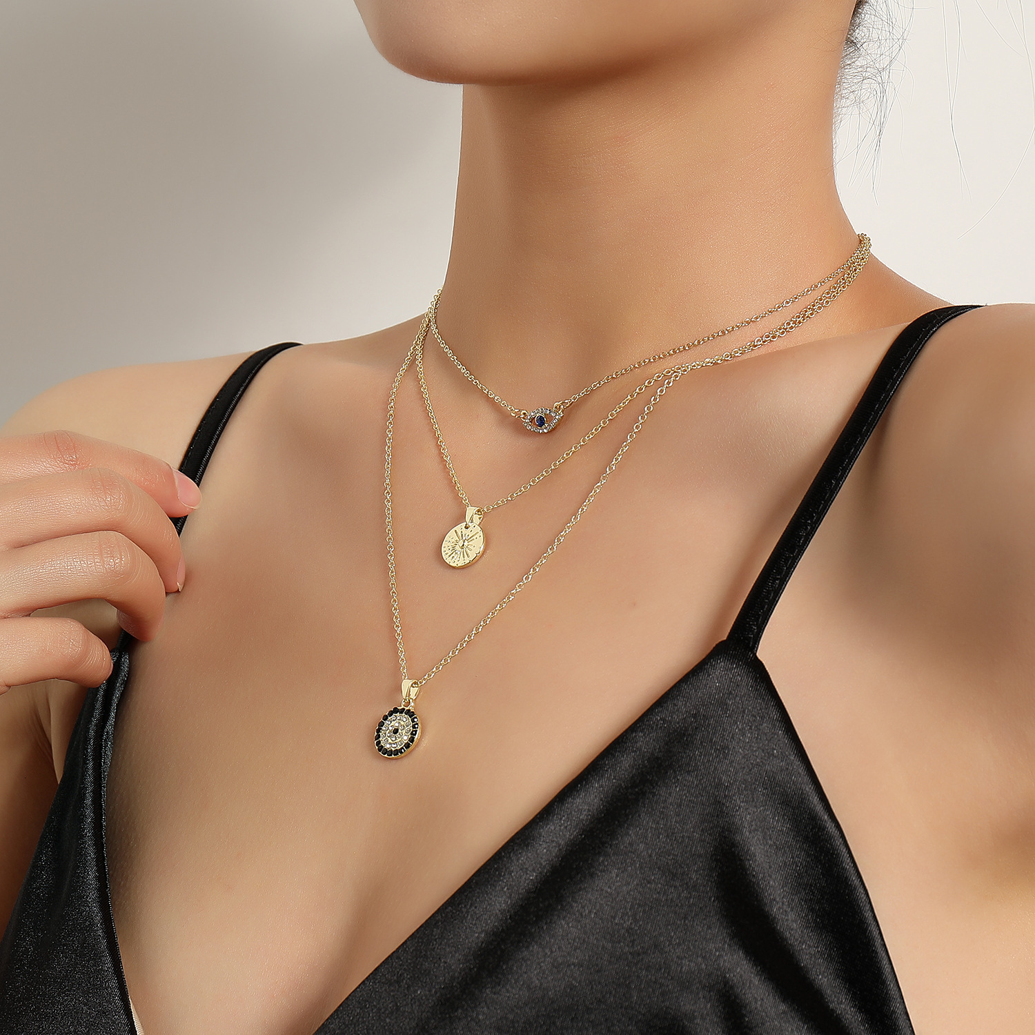 Jewelry Round Full Dia Devil's Eye Multi-layer for Women Fashion Versatile Personality Necklace Jewelry for Women