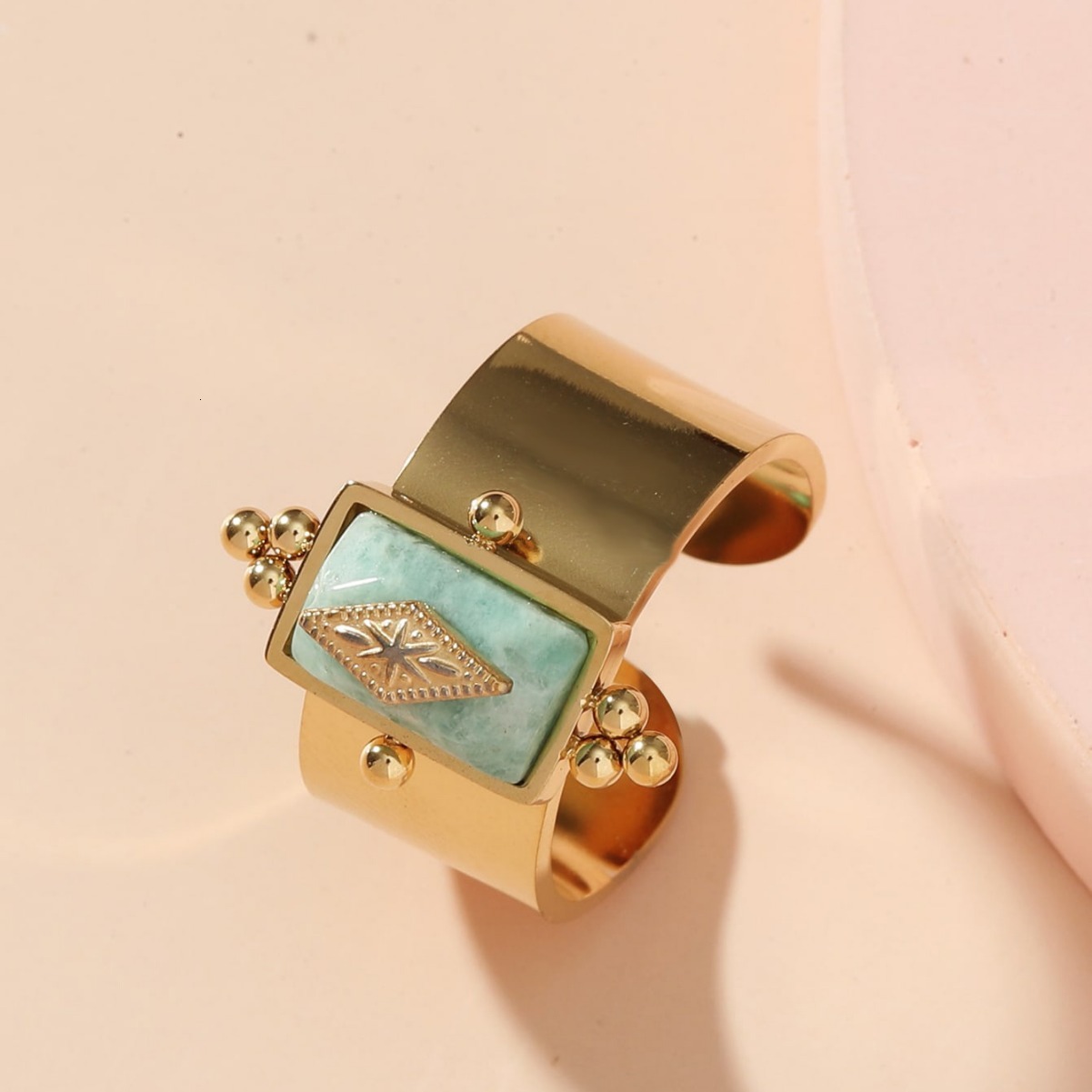 Minimalist American Style Personality Inlaid With Natural Stone Design Open For Women Index Finger Ring