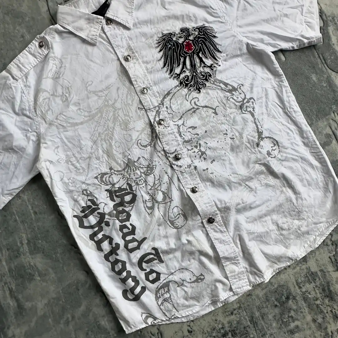 Y2k Gothic Printed Fashionable Polo Shirt Harajuku Casual Pure Cotton Top Punk Short Sleeved Sweatshirt 250625