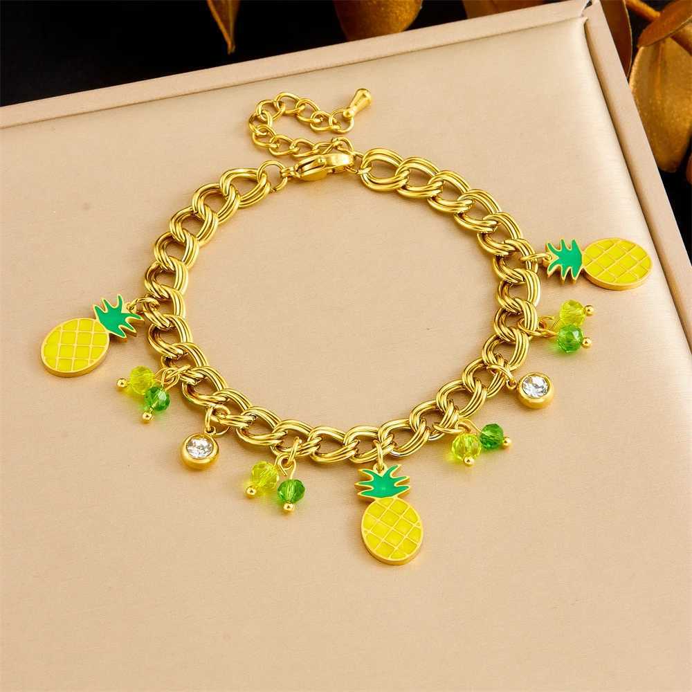 DIEYURO 316L Stainless Steel Pineapple Zircon Pendant Bracelet For Women New Trend Fashion Hand Chain Jewelry Holiday Gift X250625