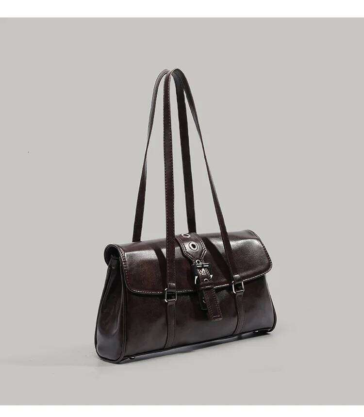 Luxurious Design Bags High Street Coffee Shoulder Bags For Women New Pu Leather Chic Casual Handbag Ladies Large Capacity Underarm Designer Bag