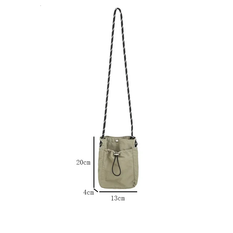 Korean Mini Nylon Shoulder Bag for Men Women Chic Crossbody Bucket Bag Casual Small Handbag Drawstring Buckle Purse Phone Pouch 250624