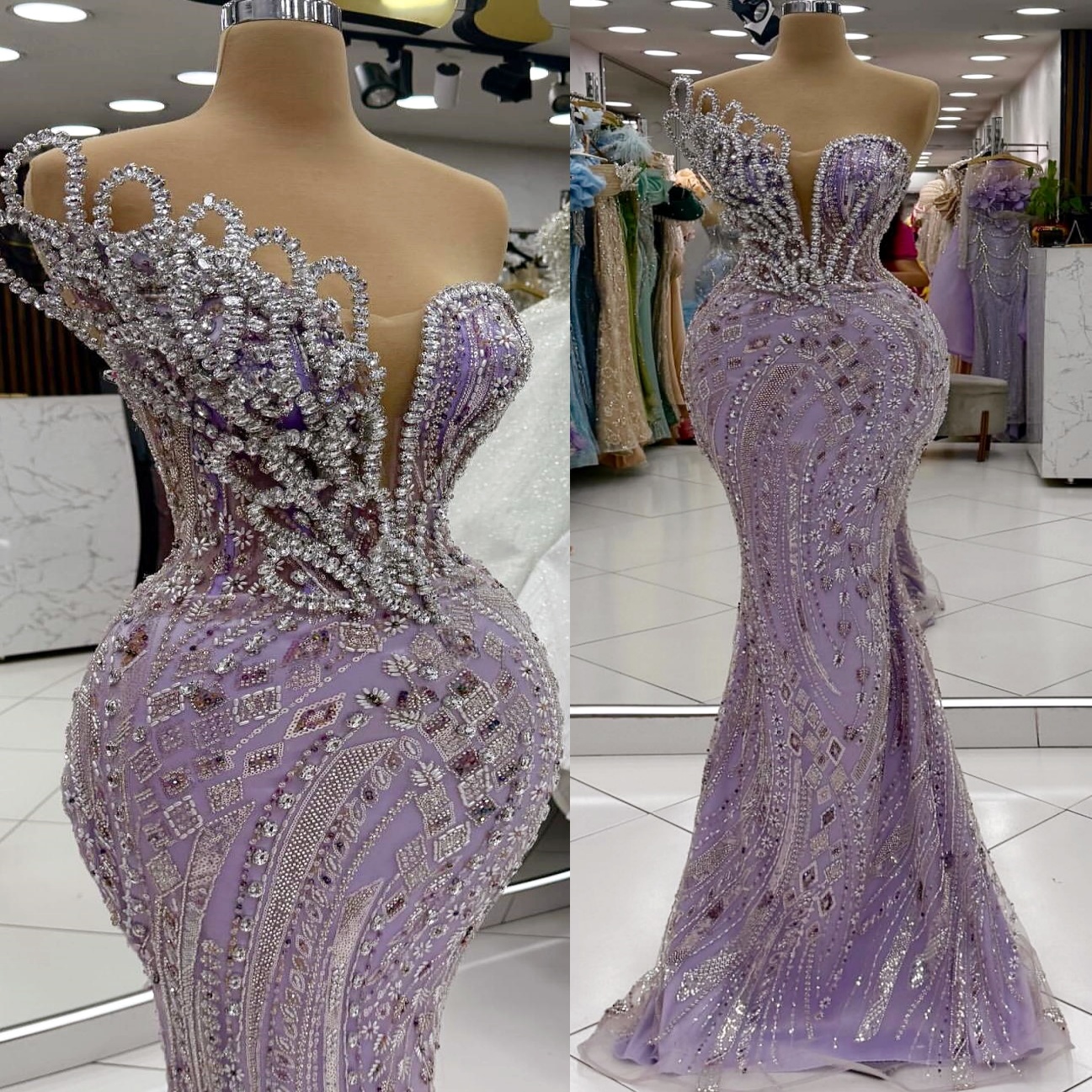 Lilac Mermaid Prom Dresses 2025 Crystals Sequined Lace Sparkly Evening Formal Party Second Birthday Engagement Gowns Plus Size Dress For Special Occas