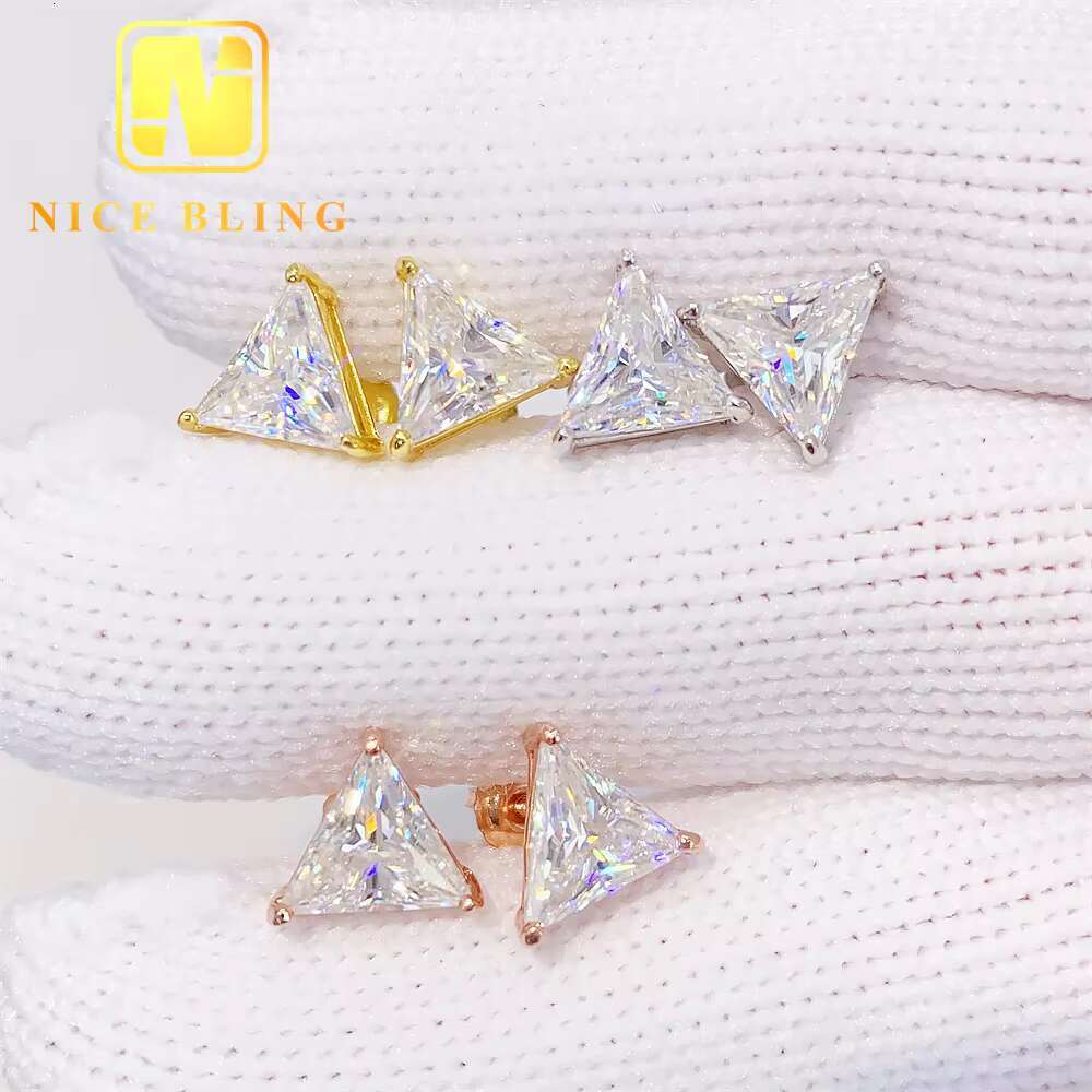 925 Sterling Silver Luxury VVS GRA Gertificate Triangle Cut Men Women Custom Fine Jewelry Moissanite Stud Earrings
