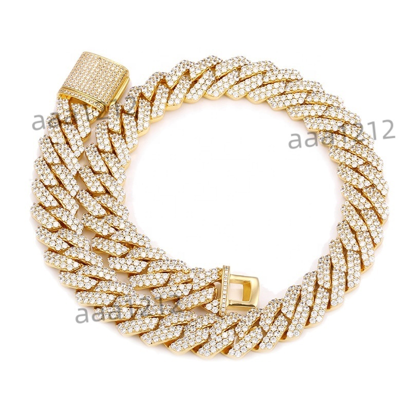 Hip Hop Jewelry 925 Silver 14MM 20MM Two Rows Moissanite Cuban Chain Iced Out Cuban Link Chain in Wholesale Price