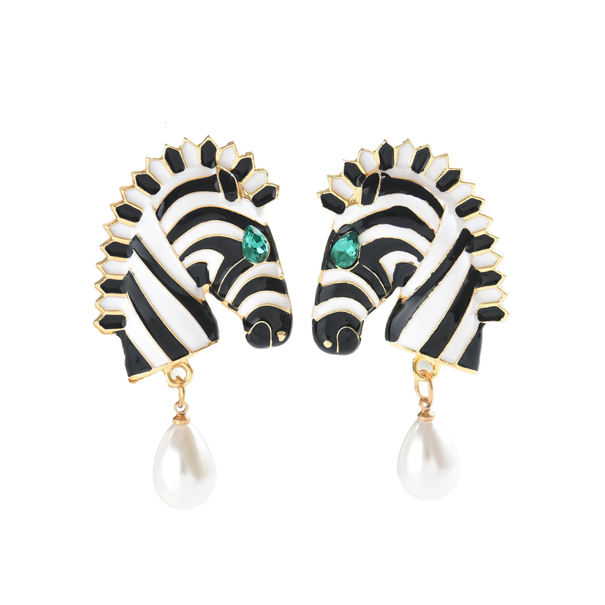 Oil Drop Earrings Unique Zebra Small Animal Design Inlaid With Dias And Pearls