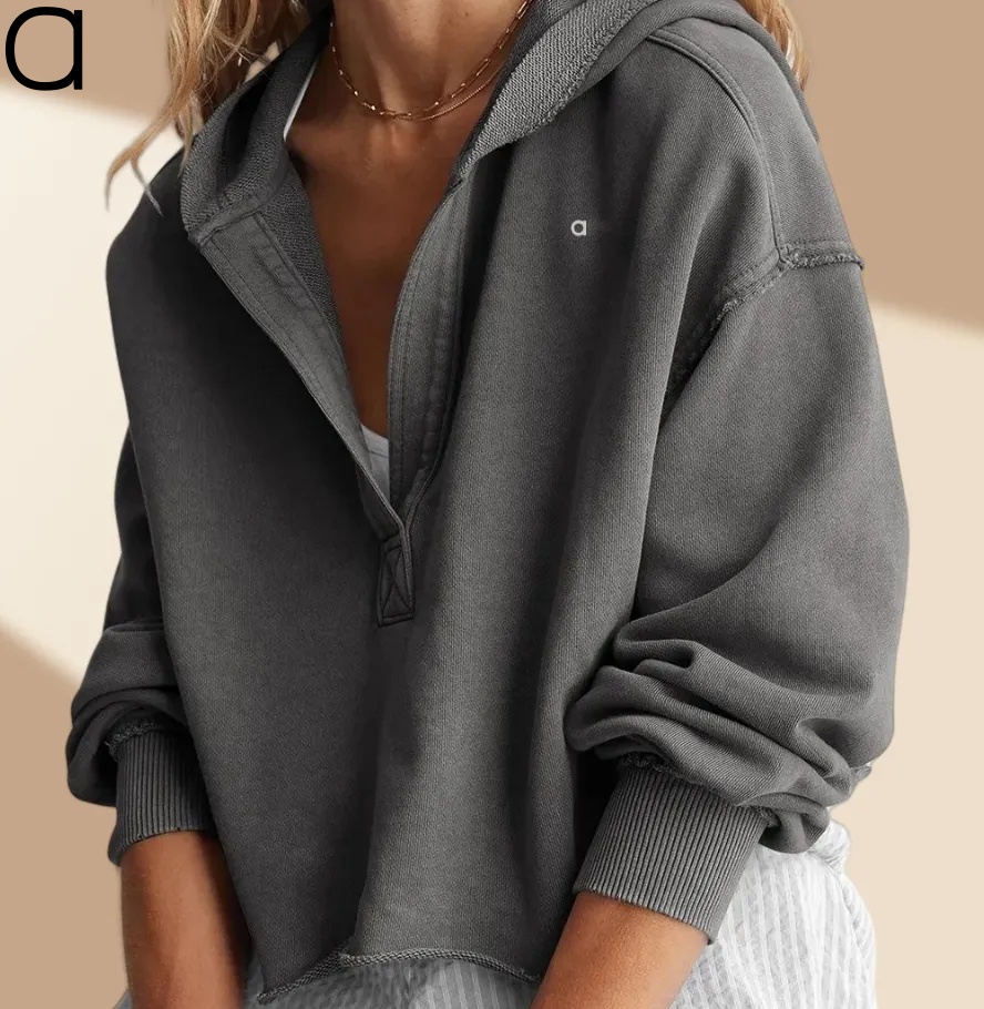 A689 Fashion Loose Hooded Sweater Women's Spring and Autumn European and American Women's V-neck Blouse Pullover Long-sleeved Shirt
