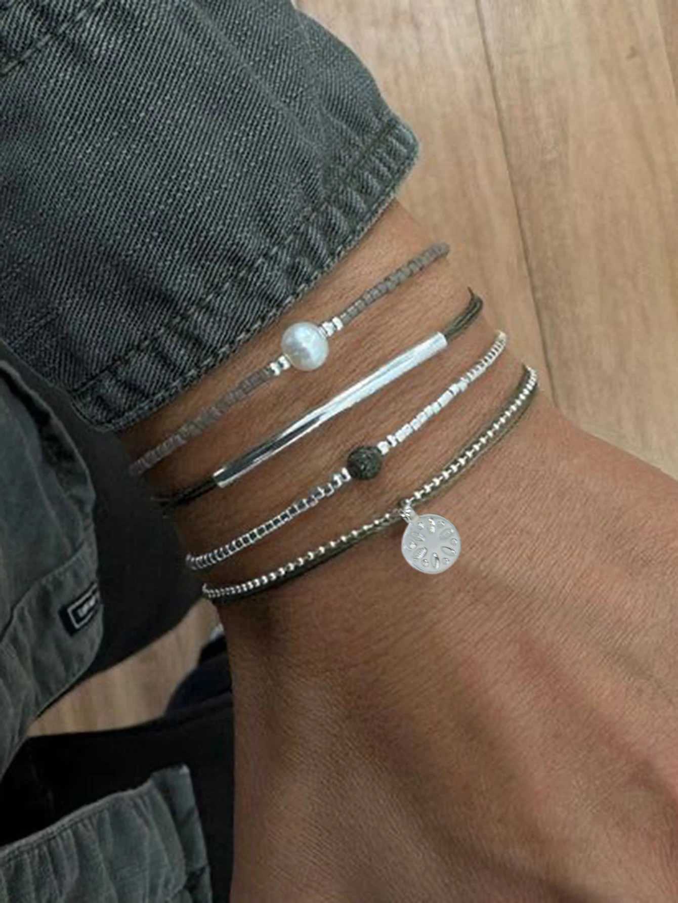 4PCS Bohen Mini Bead Circle Pendant Bracelet Set Party Vacation Jewelry Accessories X250625