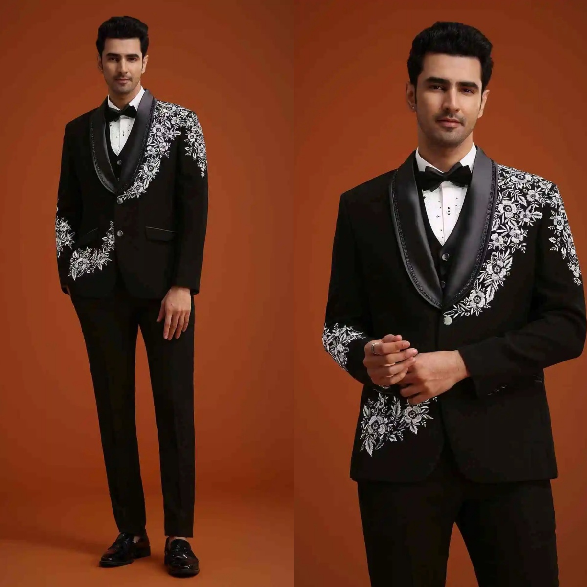 Elegant Men Suits Tailor-Made 2 Pieces Set Appliques Shawl Lapel Jacket Prom Party Blazer Two-Button Groom Customized Coat Pants Plus Size