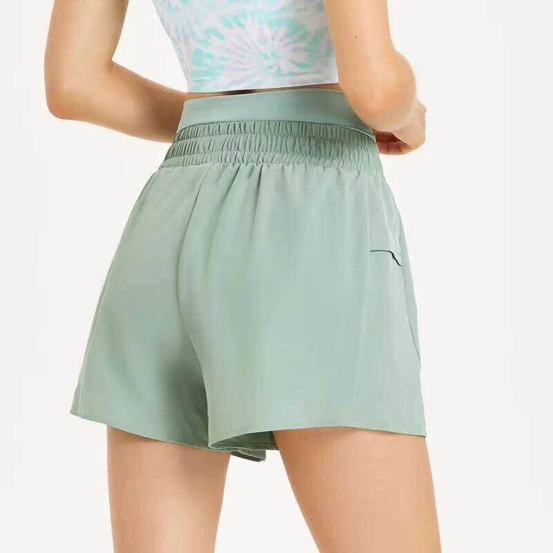 Women Lightweight Breathable Fiess Running 2 In 1 Woven Quick Dry Gym Female Drawstring High Waist Yoga Shorts
