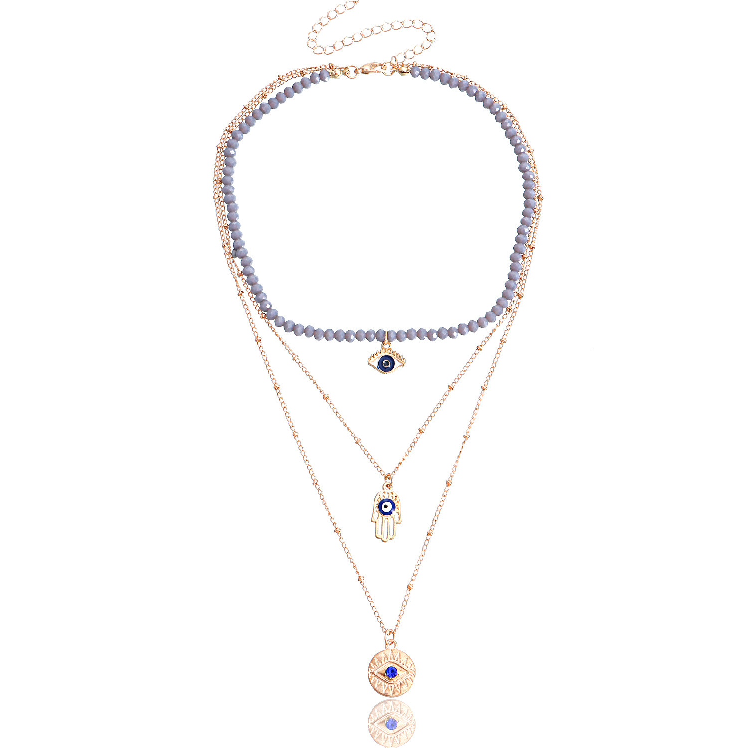 Jewelry Trendy Multi-layer Gray Rhinestone Blue Devil Eye Pendant for Women Unique Necklace Jewelry for Women