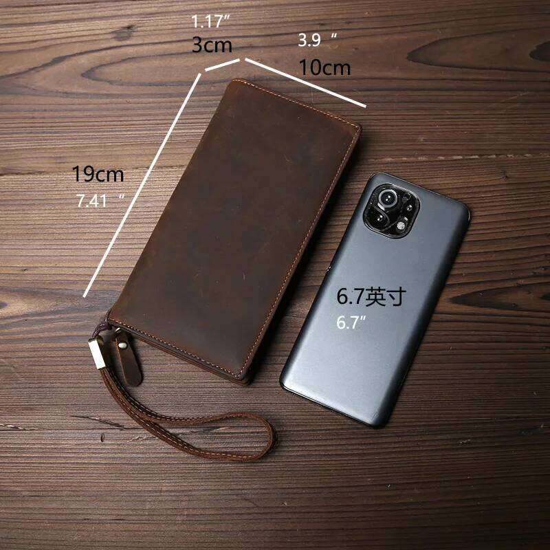 JLFGPJ Vintage Crazy Horse Men's Long Mobile Wallet First Layer Multi-card Genuine Leather Clutch Bag