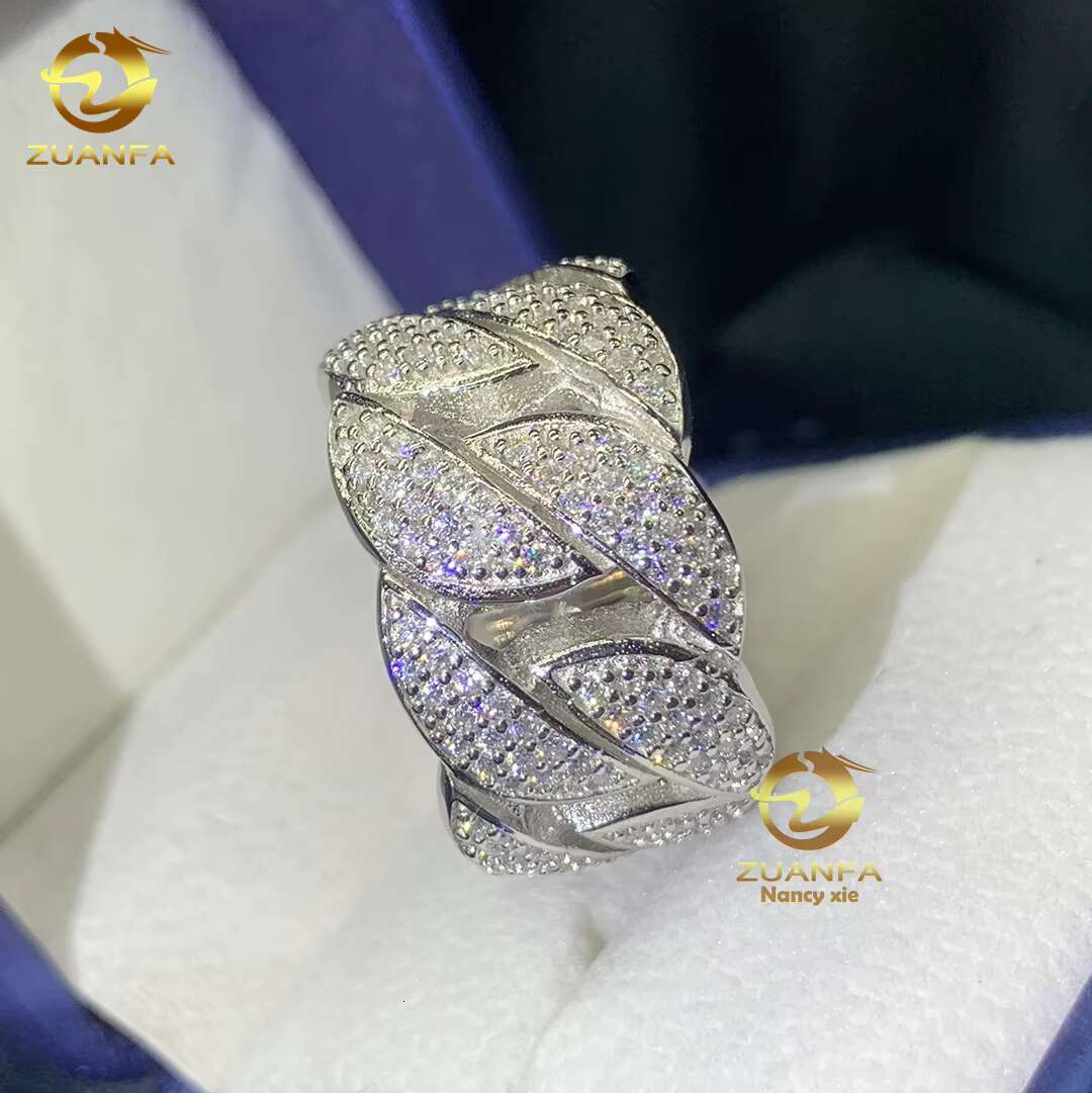 Hip Hop Cuban Ring Men Women Fine Jewelry Iced Out Gold Plated 925 Sterling Silver VVS Moissanite Diamond Moissanite Ring