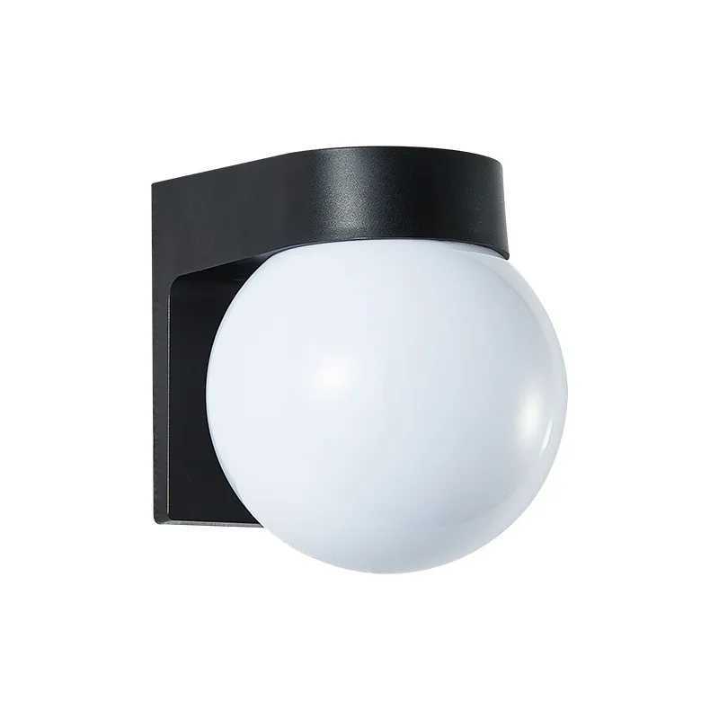 Modern Loft LED Outdoor Porch Light Black White PC Base Milky Acrylic Lampshade E27 Ball Outdoor Wall Lamp Up Down Wall Lamp XJ250624