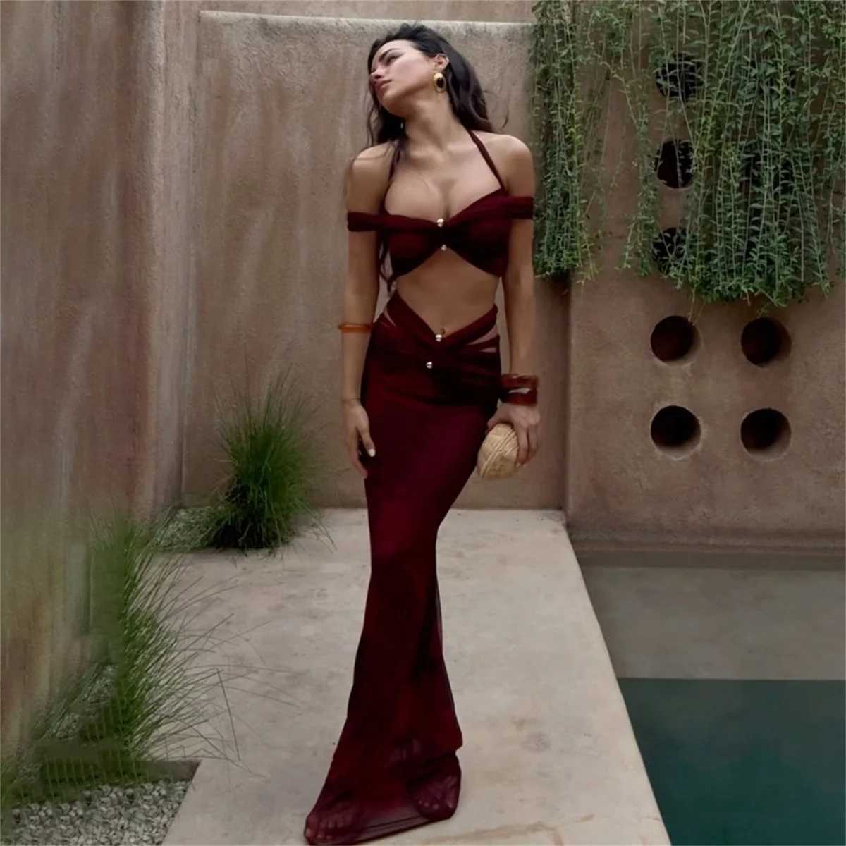 New 3Pcs Bandeau Bikini Sexy Bikini Set Women Swimsuit Push Up Swimwear Female Long Skirt Slim Bathing Suits Beachwear Outfits XJ250624