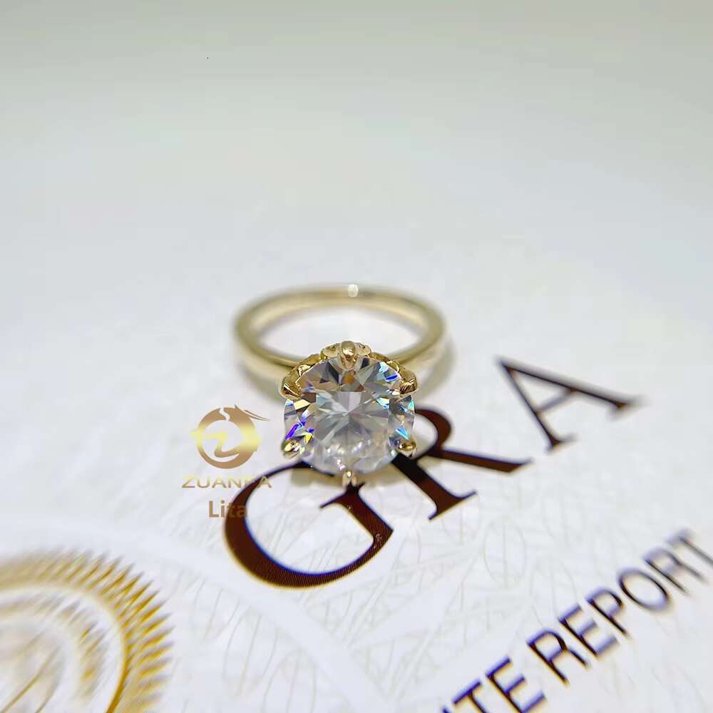 Top Quality Best Price Round Shape 3ct Engagement Wedding Gold Plated 925 Sterling Silver Moissanite Rings