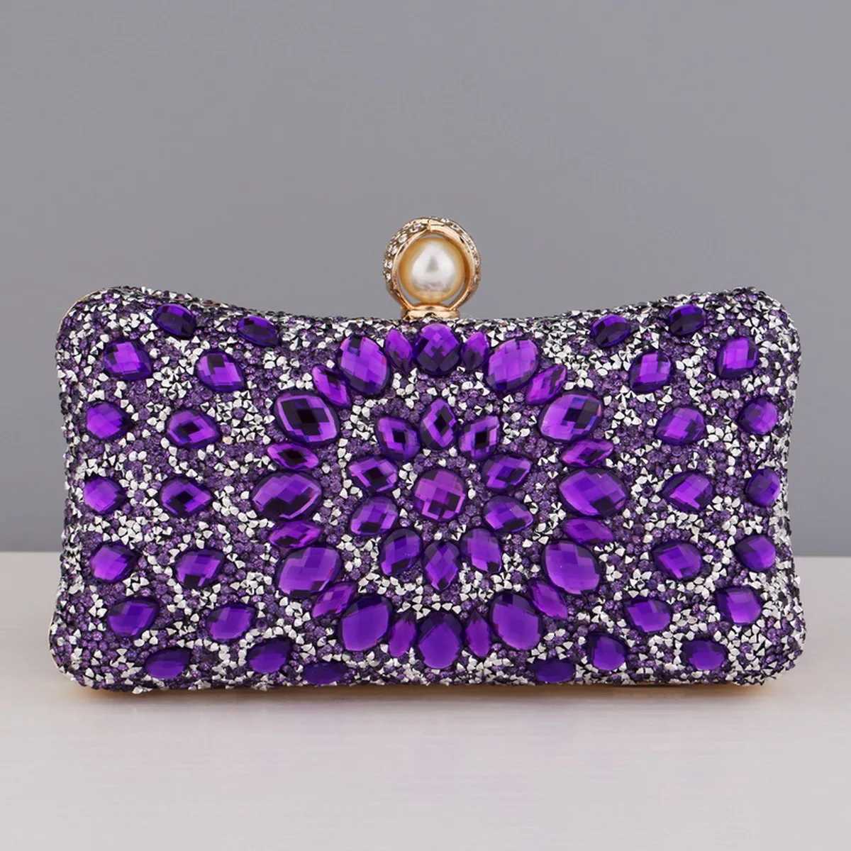 Full Diamonds Evening Bags Acrylic Flower Rhinestones Clutch Bags Metal Pearl Luxury Prom Wedding Dinner Handbags M250625