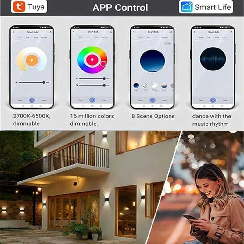 Tuya Smart RGB Waterproof Outdoor/indoor Wall Lamp WiFi App Control Compatible with Alexa Google Home Porch Light XJ250624