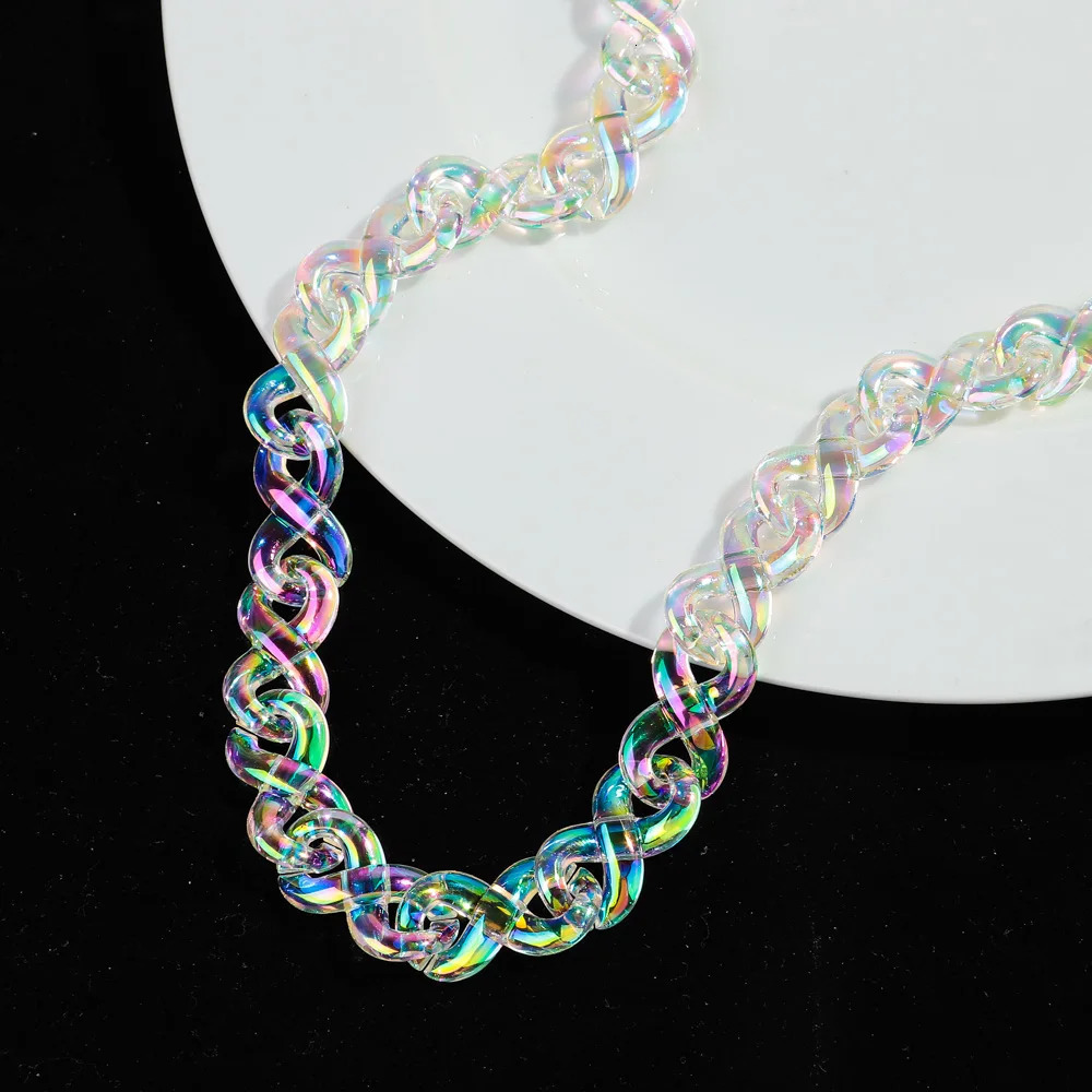 Iridescent Acrylic Infinity Chain Choker Women Men Rock Laser Clear Geometric Link Lock Pendant Necklace Party Jewelry Gift 250625