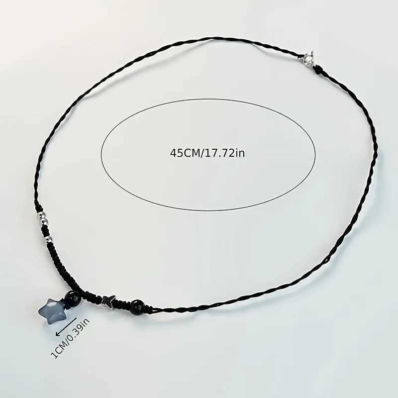 Vintage Black Rope Chain Short Necklace Korean Acrylic Star Pendant Necklace Womens Casual Fashion Party Jewelry V250625