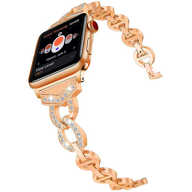 Luxury Premium Unique Designer Rhinestone Bling Stainless Steel iWatch Band Fashion Elegant Metal Strap for iWatch Series 1-8 High-End Accessory
