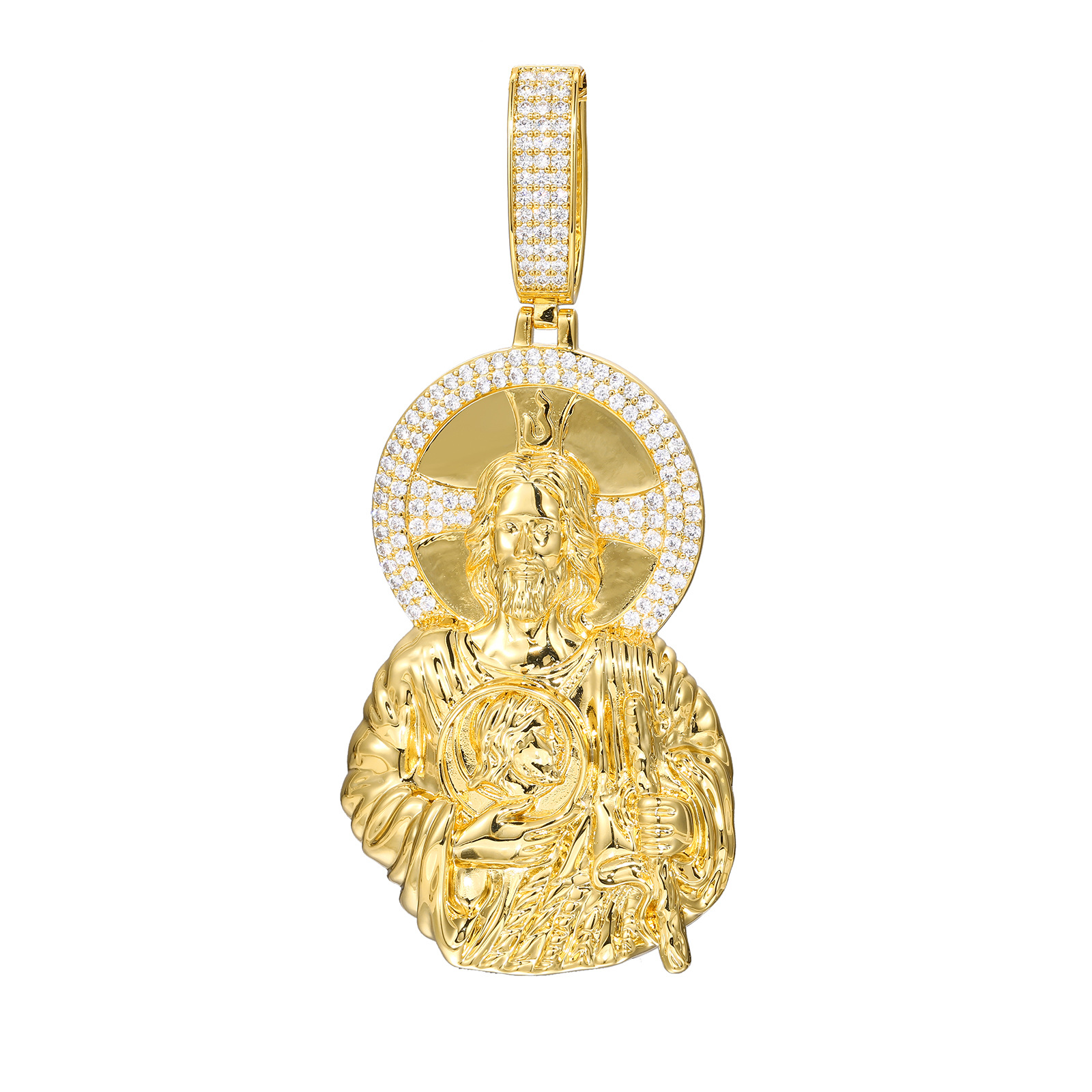 Vintage Portrait Pendant Necklace 5A Zircon 18k Real Gold Plated Hip Hop Jewelry