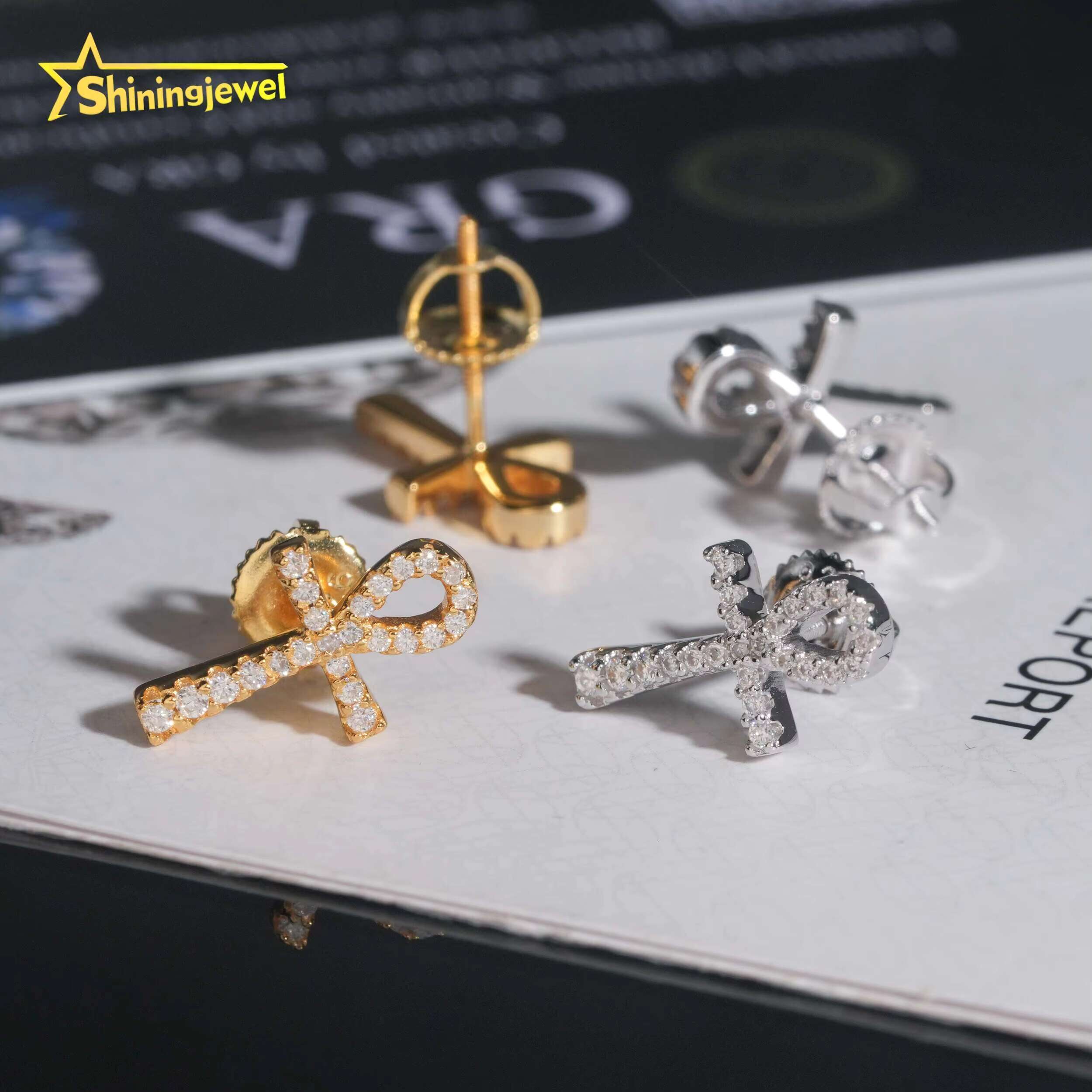 Hot Selling Hip Hop Jewelry Tester Stocks 925 Sterling Silver Gold Plated Iced Out VVS Diamond Moissanite Stud Earrings
