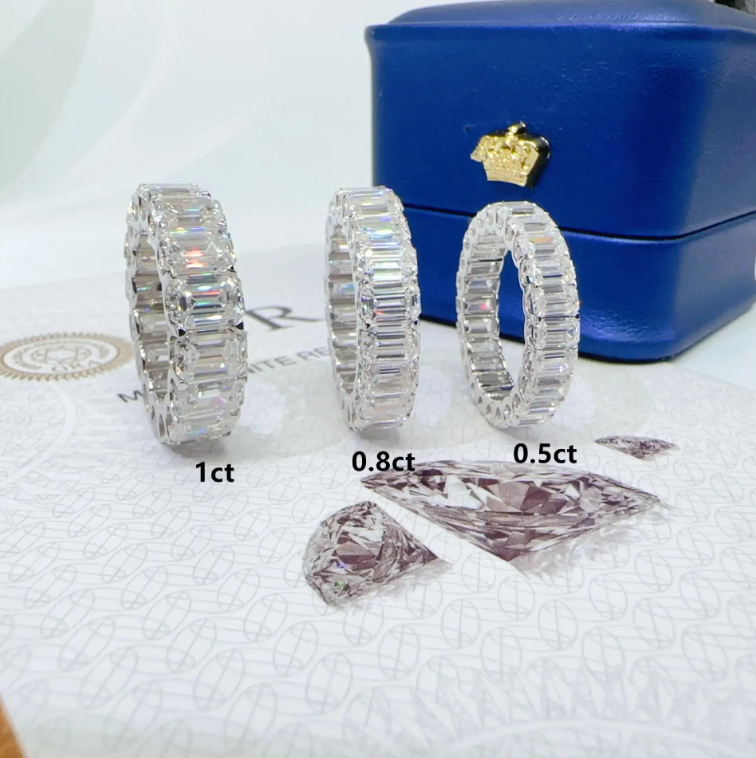 Personality Fine LUxury Jewelry Full Emerald Cut Diamond Rings S925 Sterling Silver VVs1 Moissanite Ring Band of Wedding