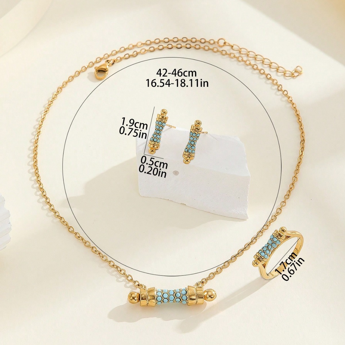 New American Style Light Finger Ring Necklace Earring Set Personality Acrylic Inlaid Small Waist Design Clavicle Chain